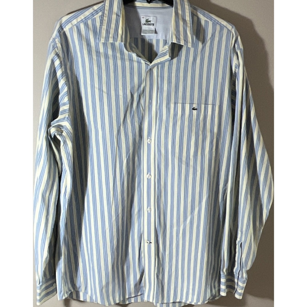 Lacoste Men's Long Sleeve Striped Button-Up Shirt‎ Blue Yellow White Size 44